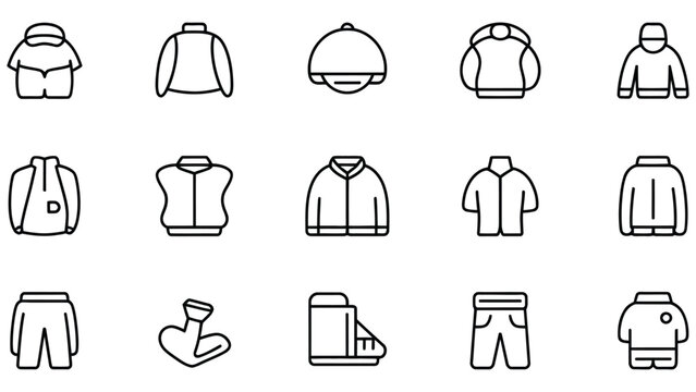 Lineart clothing icons collection for graphic design and fashion industry use