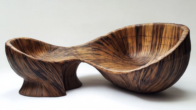 Modern sculpted wood lounge set against a white backdrop