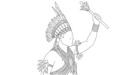 Fototapeta premium Native American Indian Chief Warrior Line Art Drawing.