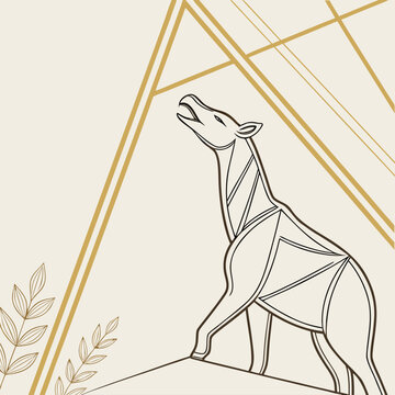 Artistic geometric horse head illustration with animal head outline art line art geometric