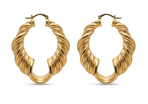 Pair of elegant gold hoop earrings with intricate twisted design