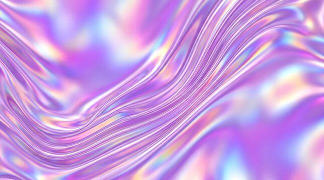 Holographic fabric texture with swirling purple and pink pastel waves and shimmering light, holographic background