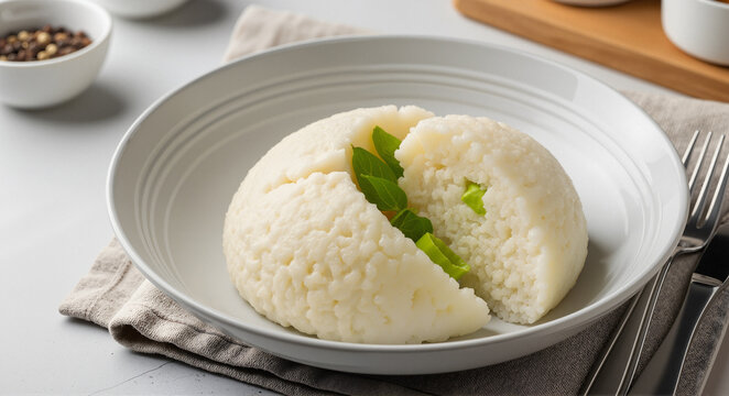 Cauliflower Rice Dish, Healthy Meal with Herbs and Plate
