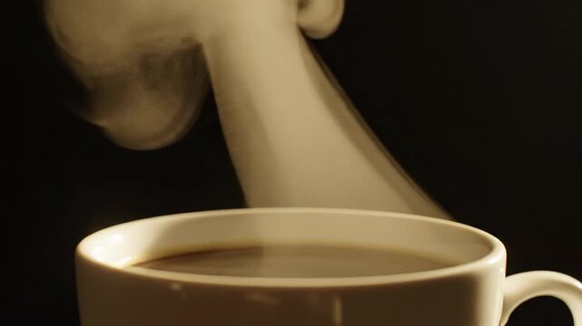 Secangkir Kopi Panas Beruap. Gambar menampilkan secangkir kopi hitam panas dalam cangkir keramik berwarna terang dengan uap yang terlihat jelas, menciptakan suasana hangat, tenang, dan cocok untuk tem