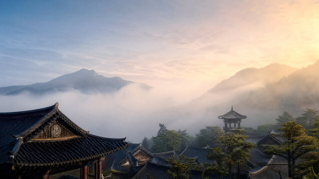 구름 위 산사 / Mountain Temple Above the Clouds