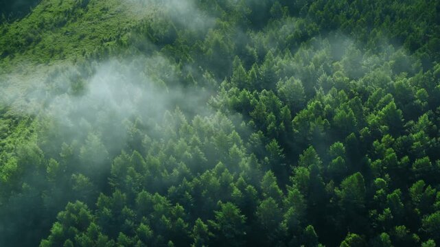 Misty Green Forest in Mountainous Wilderness