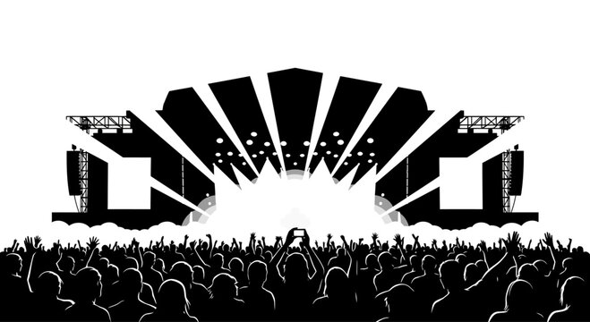 Silhouette of a large concert crowd at a music festival.