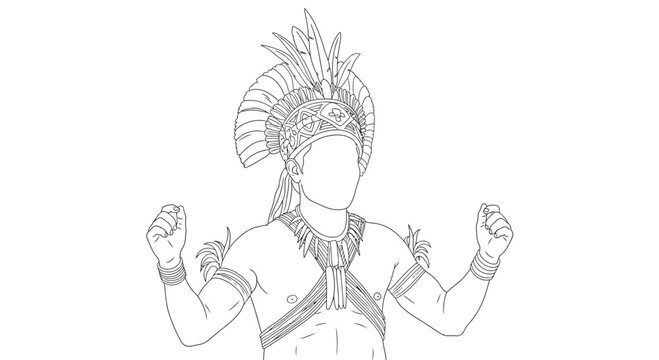 Line art illustration of a traditional Polynesian dancer in ceremonial headdress.