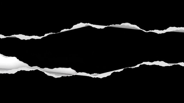 Torn paper reveal animation sequence four static frames white background