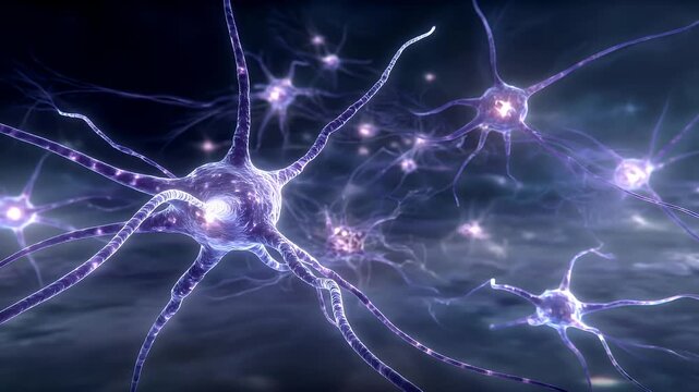 Artificial intelligence. Neuron network. A detailed digital artwork depicts a complex network of neurons. The neurons are intricately detailed, with each neuron having a unique shape and texture.