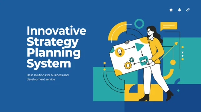 This vibrant illustration captures the essence of innovative strategy planning with a character focused on goal-oriented actions and visual tools, ideal for business development discussions.