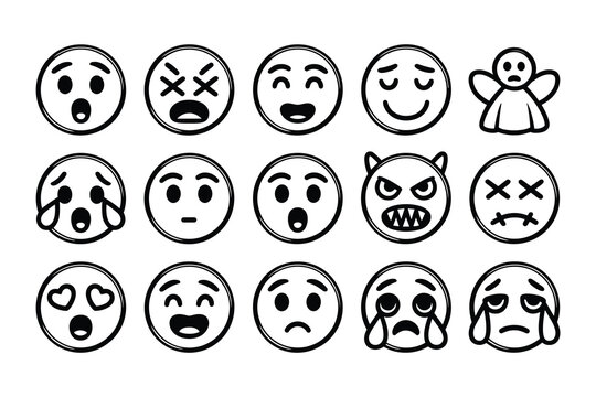 Black and white of various facial expressions and emotions