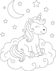 Obraz premium Cute unicorn playing on clouds, coloring page