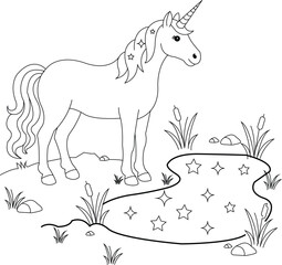 Obraz premium Cute unicorn coloring page for kids