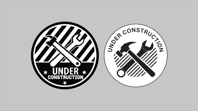 Caution Under Construction Signboard Illustration Set Featuring Warning Triangle Gear Tools and Industrial Safety Symbols for Website Banner Poster and Workplace Design