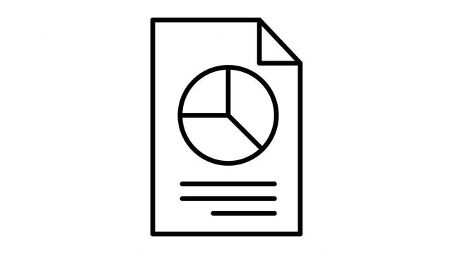 Simple Line Art Icon of a Pie Chart on a Document.