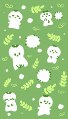 Naklejka premium Cute aesthetic seamless pattern of baby dandelion cotton character- Wallpaper 2500 X 4444 PX For Phone Wallpaper, notebook front cover, Bookmark, cards