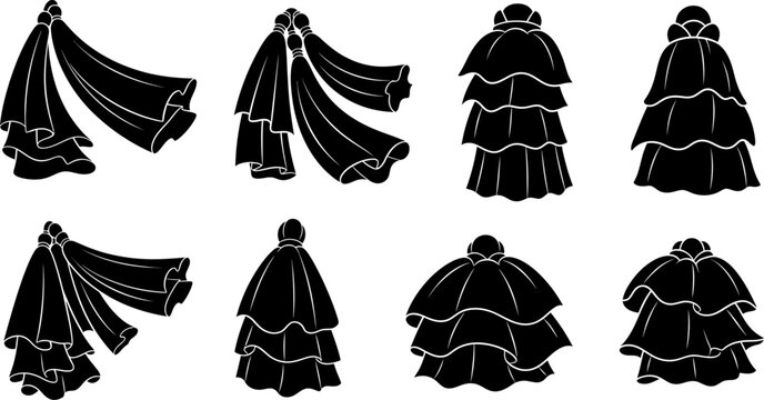 Fabric drape and tassel silhouettes vector illustration graphics