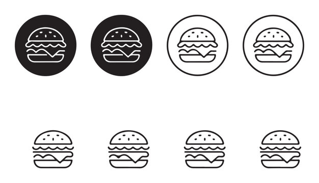 Burger icons set. hamburger fast food line art vector illustration for restaurant menu.