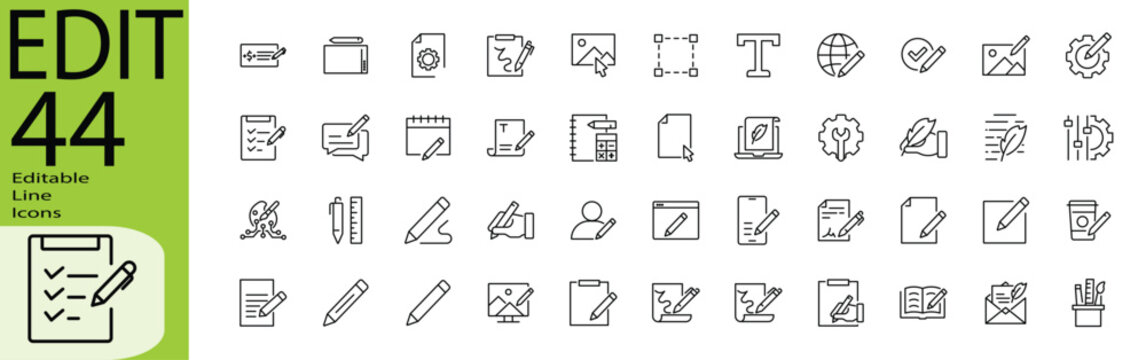 Edit icon set. Editable stroke.