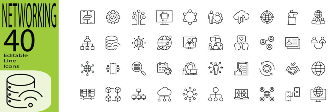 Networking icon set. Editable stroke.