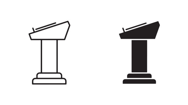 Simple podium icons in black and white for presentation and speech concepts