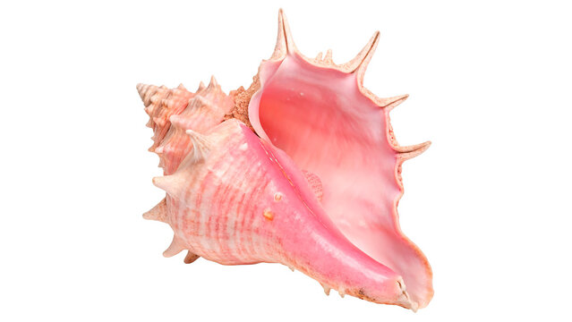 A beautiful natural pink conch sea shell showing organic marine texture and elegant shape isolated on transparent background cut out