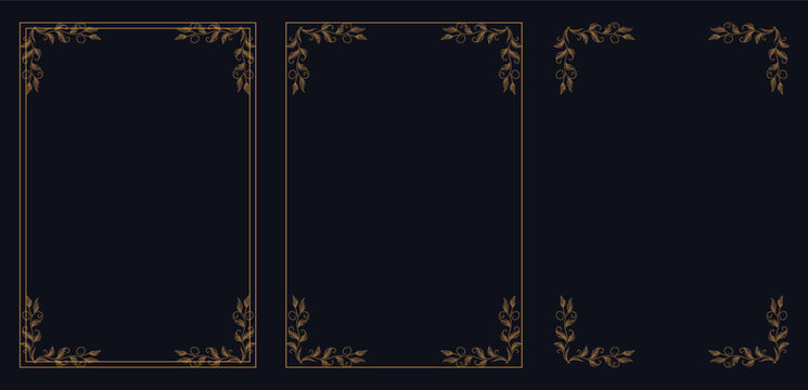 Elegant Vintage Frame Set: A collection of exquisite vintage frames with ornate leaf corner detailing, exuding classic charm and sophistication, against a dark backdrop. 