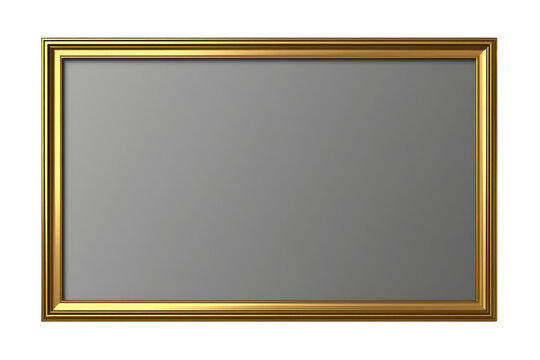 Gold frame providing a classic, elegant rectangular border for artwork, with a grey matte and transparent background