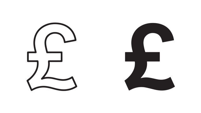 Pound Sterling Symbols Line Art and Solid Black Icons for Currency Financial Concepts