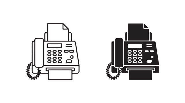 Fax Machine Icons Black And White For Business Communication Concepts