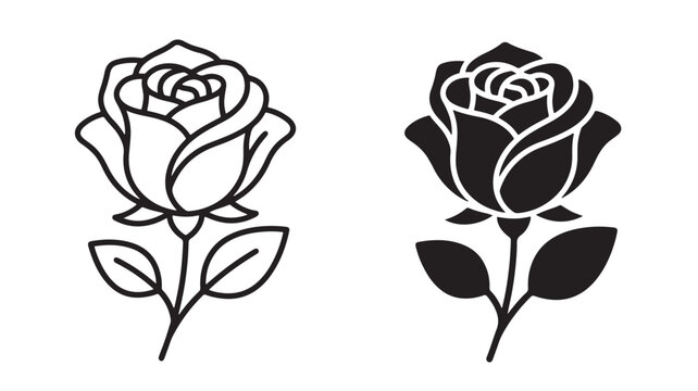 Black and white rose illustrations on isolated background for design and decoration concepts