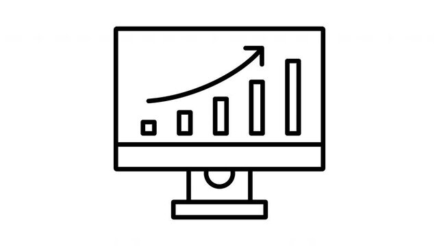 Computer Monitor Displaying Growing Bar Chart and Upward Arrow Icon.