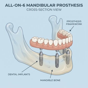 All on 6 mandibular prosthesis illustration dental implant cross section view