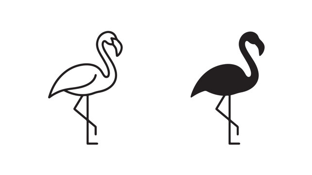 Flamingo Silhouettes Standing Side By Side On White Background For Wildlife And Nature Concepts