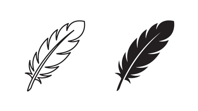 Black and white feather icons on isolated background for design elements