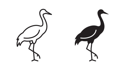 Naklejka premium Black and White Crane Illustrations Standing Side By Side On White Background For Design Elements