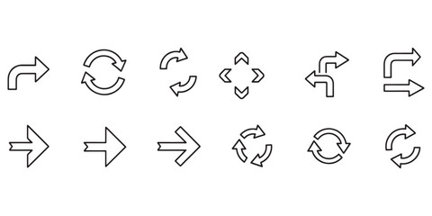 Fototapeta premium Set of black arrows vector. outline arrow icon collection. cursor button, navigation signs