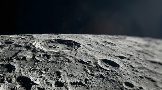 Close-up view of the rugged lunar surface with craters in outer space