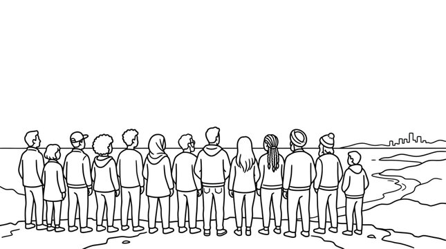 Diverse Group of People Standing Together Looking Ahead.