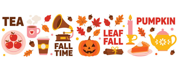Fall time tea and pumpkin pie celebration with autumn leaves. © MDTAZBIRHOSSAIN