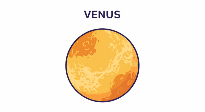Illustration of the planet Venus with its distinctive yellow and orange cloudy atmosphere and surface details