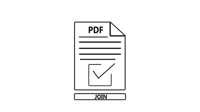Minimal PDF document animation with checkmark and &ldquo;Join&rdquo; button. Concept of user registration, onboarding, and digital access in modern interface.