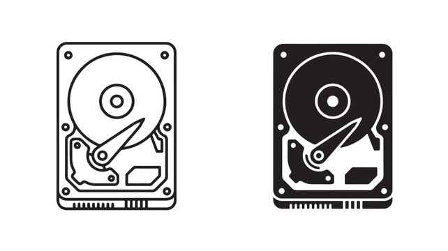 Hard Disk Drive Icons Black And White For Data Storage Concepts