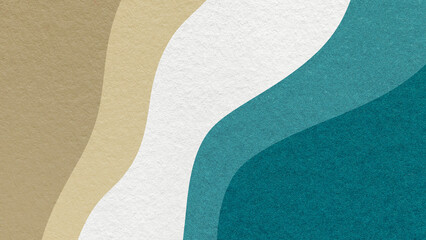 Abstract fluid wavy layered textured paper background in beige white teal colors, flowing curved shapes for banner template © nikol85