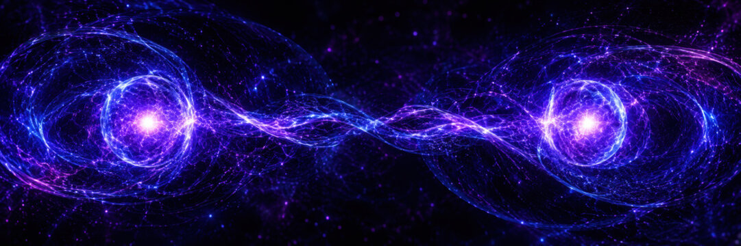 Abstract quantum entanglement visualization with connected energy particles