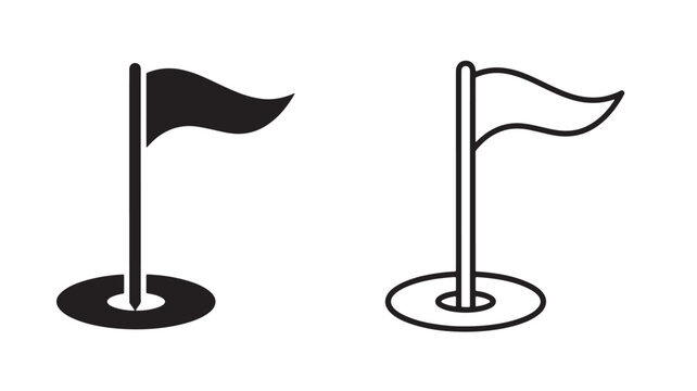 Black and white flag icons on poles for design and branding concepts