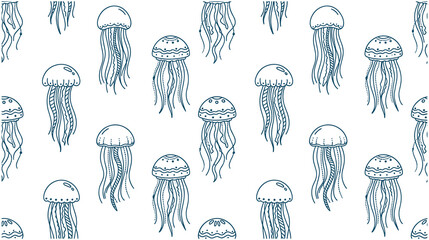 Seamless pattern with hand drawn jellyfish for marine fabric design. © MDTAZBIRHOSSAIN