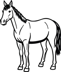 Obraz premium Black and white line art illustration of a standing horse