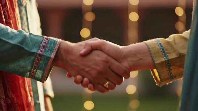 Static shot of a hand holding a glowing object with string lights